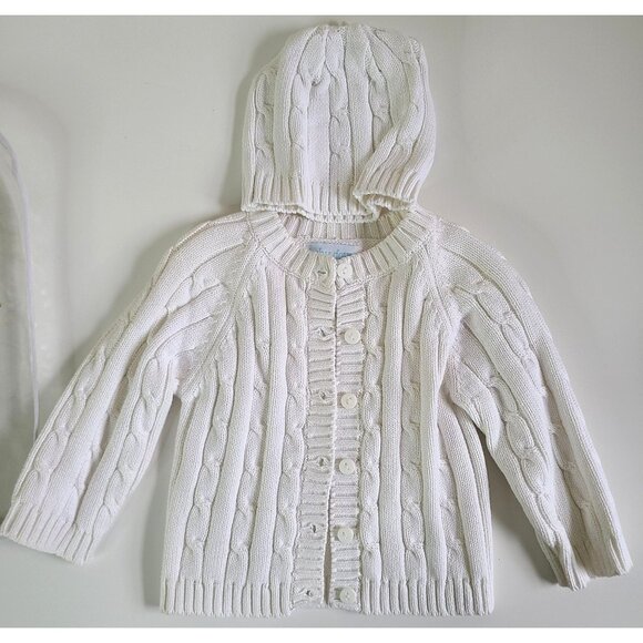 Baby Dove White Cable Knit Cardigan & Hat Set 100% Cotton Size 6-9 Months New - Picture 1 of 5
